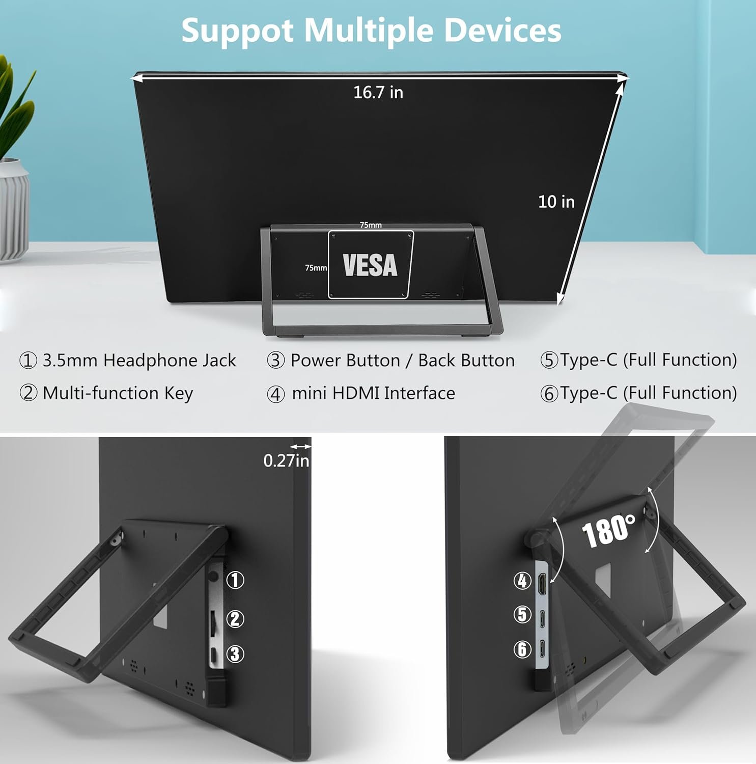 Монитор портативный 18.5" MSDONG Full HD IPS 120 Гц, фото №7