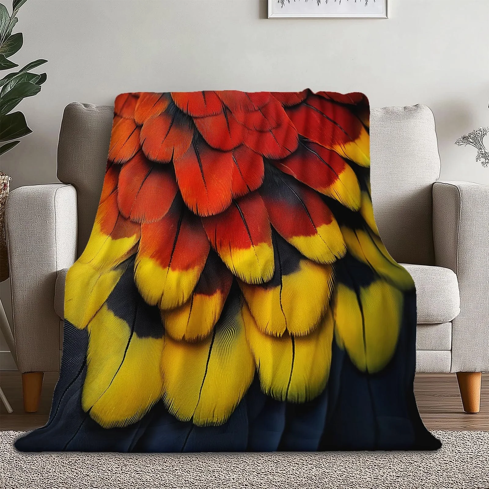 Покривало М'яка та Тепла 3D Modern Vögel Papageienfedern 100 x 130 см Фланель, фото №2