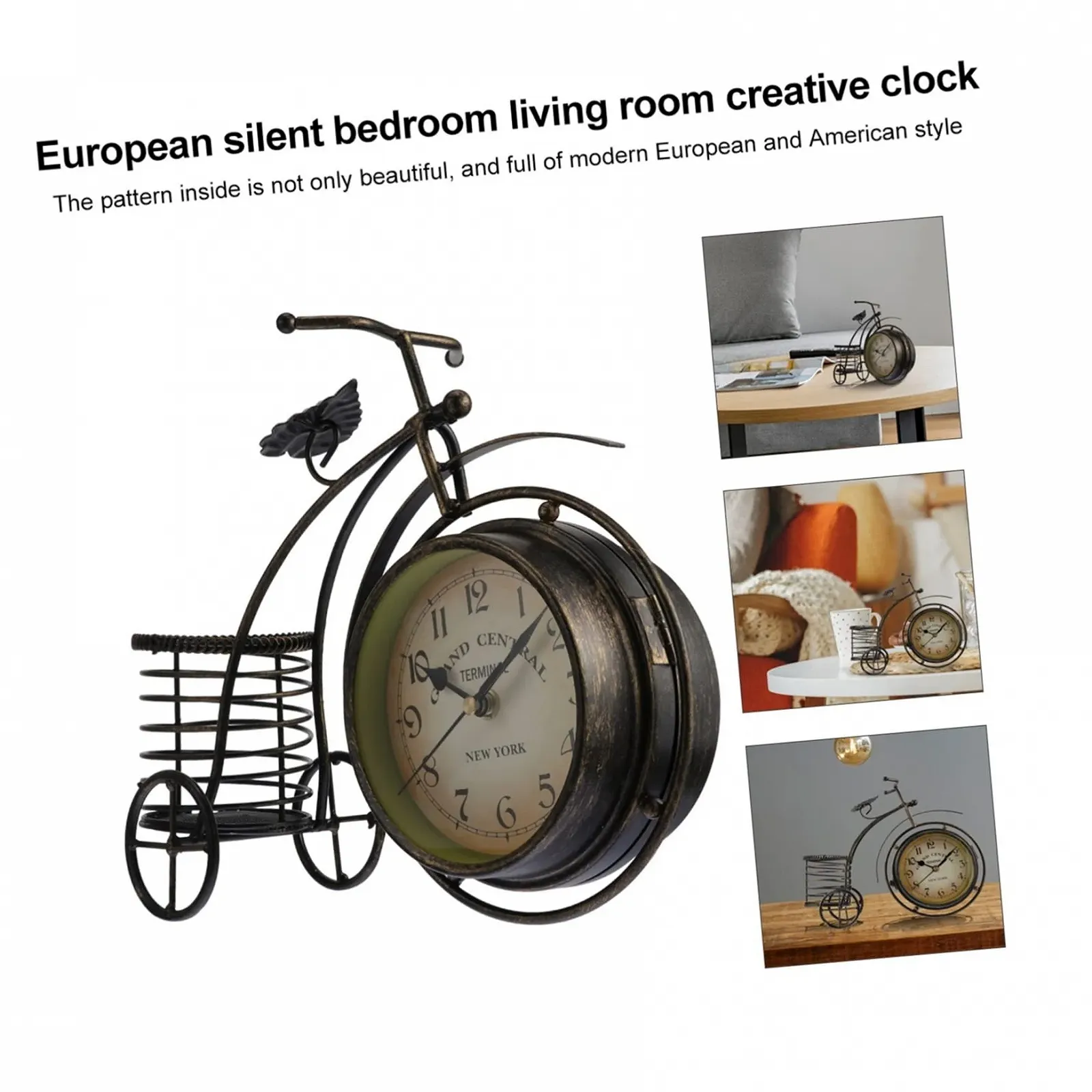 Годинник настільний PartyKindom Металевий для дому, вітальні, їдальні, спальні, офісу, безшумний механізм, що не цокає, фото №4