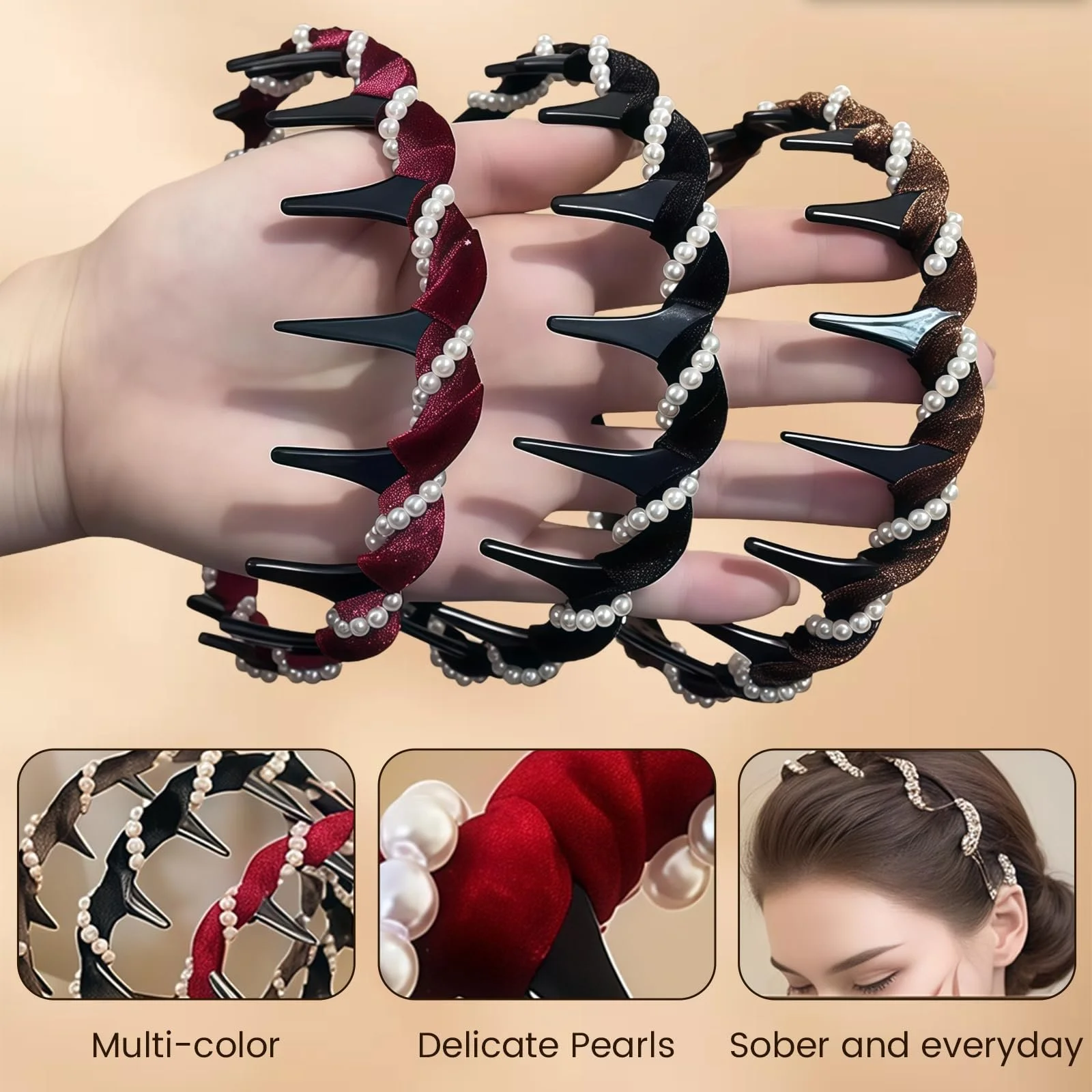 Винтажный набор жемчужных обручей 3 шт, фото №6