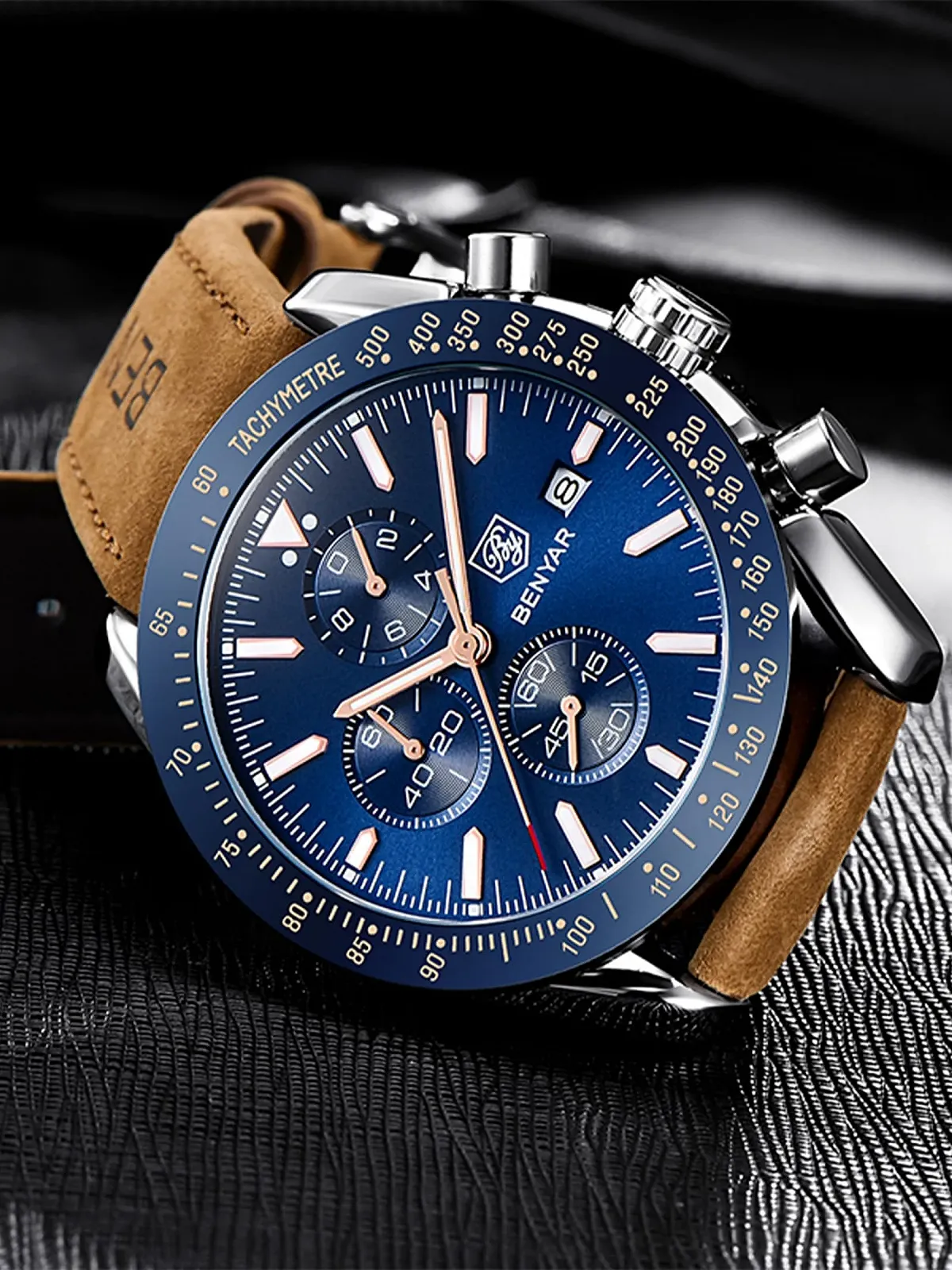 Чоловічий Годинник Benyar Хронограф Кварцовий Шкіряний Спортивний Бізнес Модний Водонепроникний, фото №12 Чоловічий Годинник Benyar Хронограф Кварцовий Шкіряний Спортивний Бізнес Модний Водонепроникний, фото №12