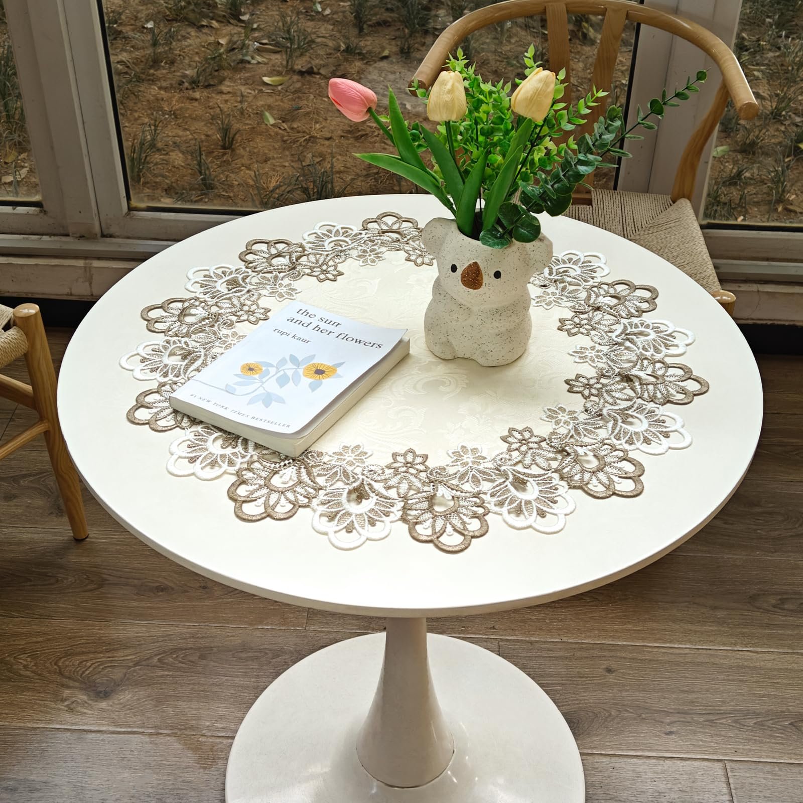 Кругла скатертина Linen Мереживо 60 x 60 см Бежева, фото №3