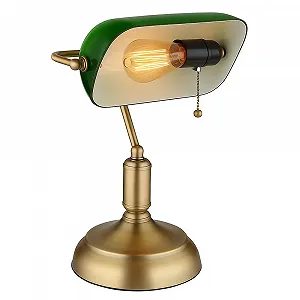 Настольная лампа Banker Античная латунь Стеклянная Зеленая E27 26.5 x 36 см synthetic.ua - Фото 1