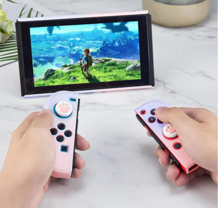 Супер комплект Кейс soft touch чехол стекло 2 накладки для Nintendo Switch OLED Purple-Pink, фото №4