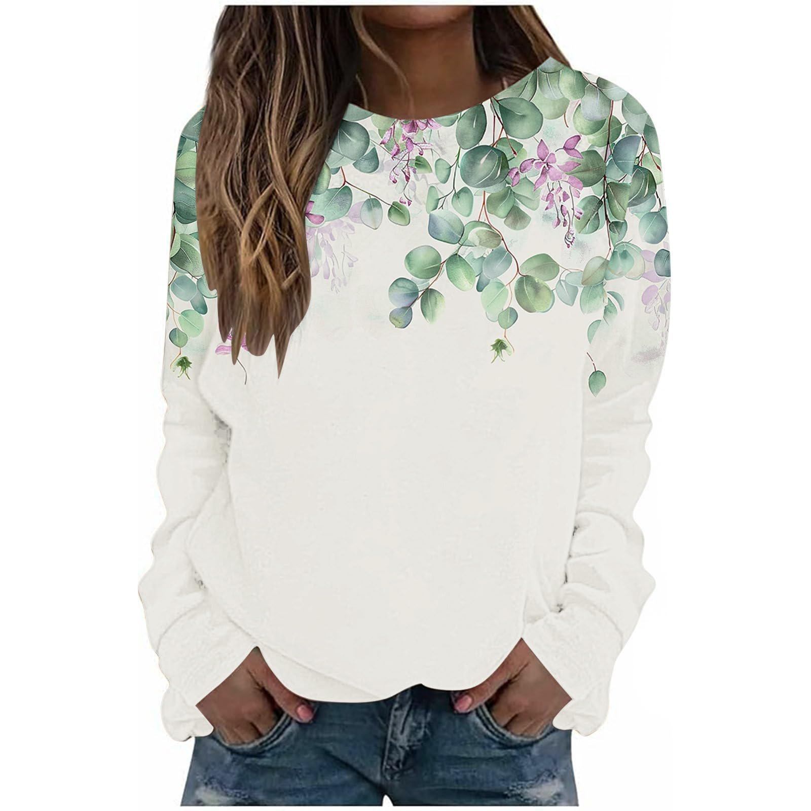 Женский Свитер Komiseup Однотонный Oversized Круглый вырез Длинный рукав с цветочным принтом Свободный Спортивный Без капюшона 25, фото №1 Женский Свитер Komiseup Однотонный Oversized Круглый вырез Длинный рукав с цветочным принтом Свободный Спортивный Без капюшона 25, фото №1