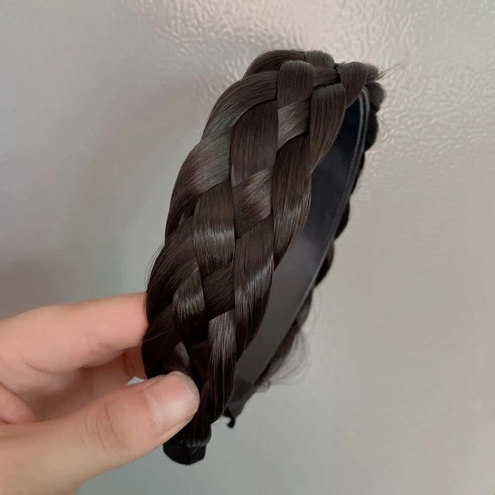 Обруч плетений з широкими полями проста з косою у хвості Чорно-коричневий, фото №1 Обруч плетений з широкими полями проста з косою у хвості Чорно-коричневий, фото №1