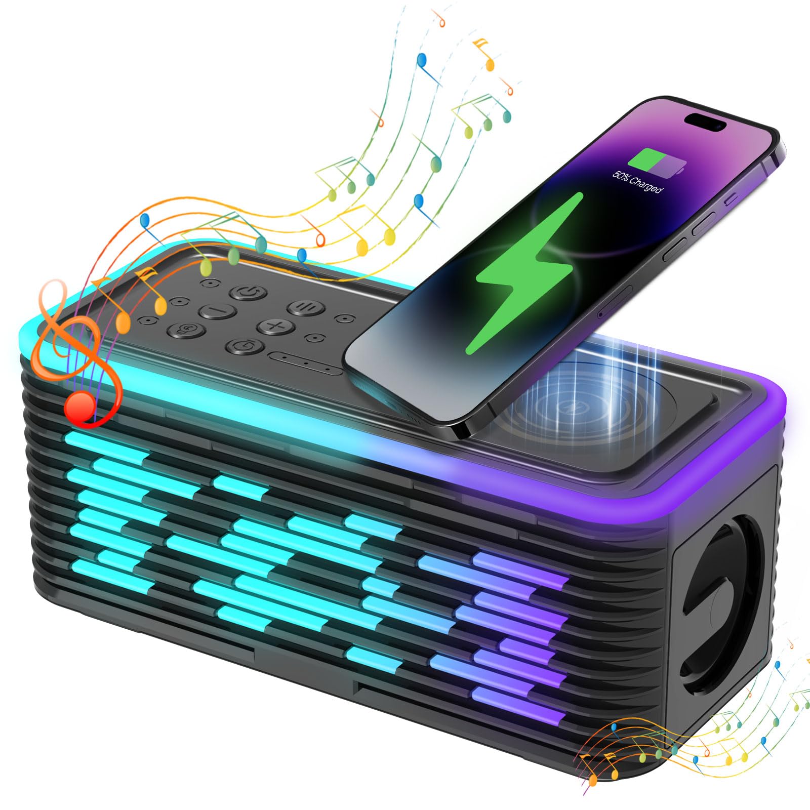 Колонка Bluetooth Gueray Box со светом беспроводная с беспроводной зарядкой улучшенный бас TF Card Playback для телефона уличный, фото №1