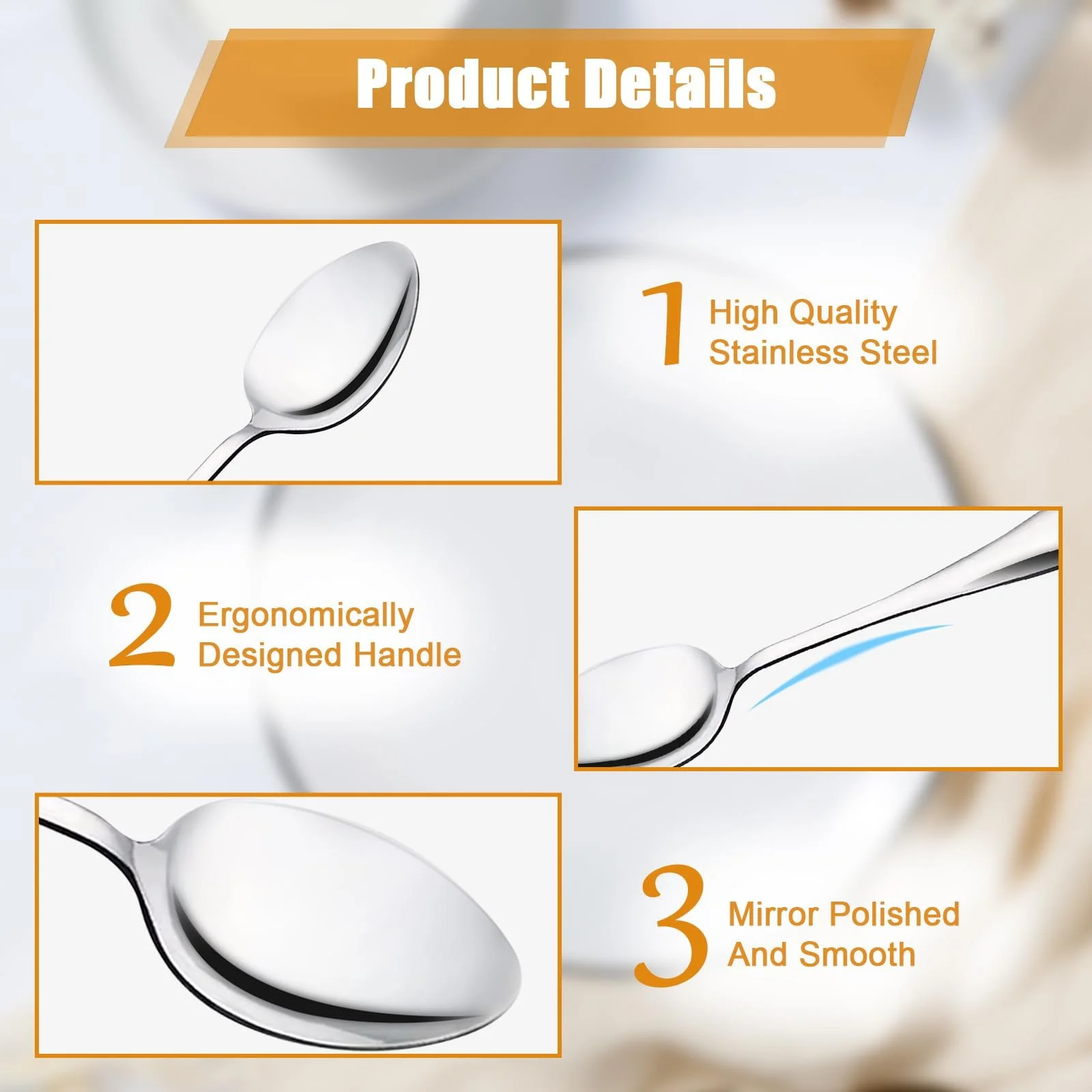 Ложка чайна з нержавіючої сталі набір 12 шт 14 см, фото №3