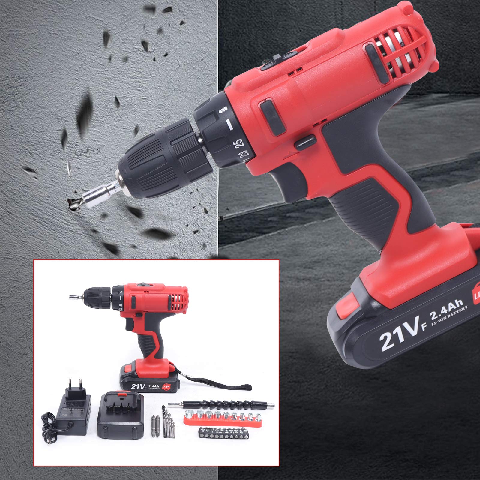 Шуруповерт Cordless 2-Speed LED 21V Li-Ion Аккумулятор Водонепроницаемый Черный, фото №3