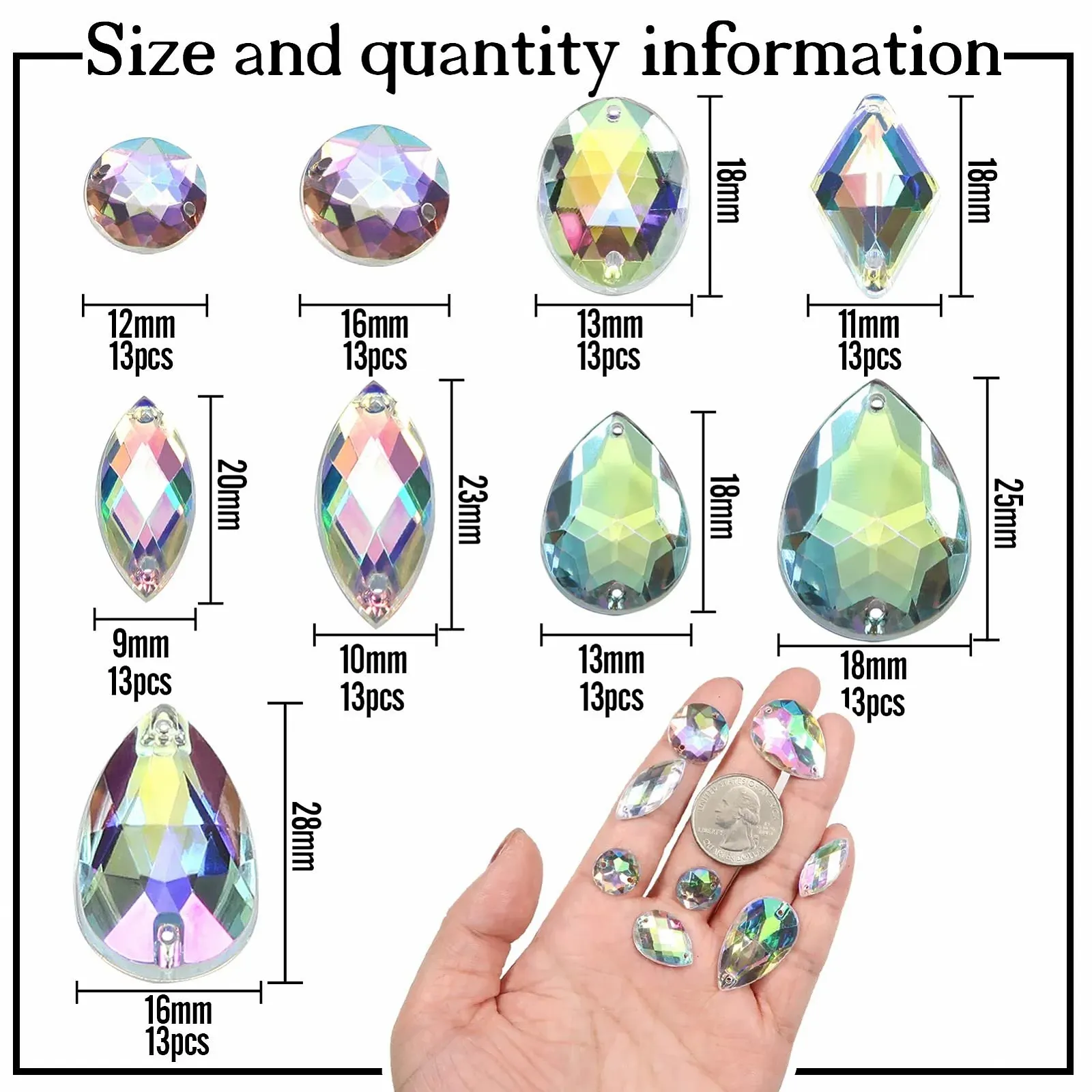 Пришивные AB кристаллы Акриловые граненые плоские стразы для шитья Хрустальные стразы разных форм для DIY рукоделия Одежда Обувь Сумка Декорация 117 шт, фото №2 Пришивные AB кристаллы Акриловые граненые плоские стразы для шитья Хрустальные стразы разных форм для DIY рукоделия Одежда Обувь Сумка Декорация 117 шт, фото №2