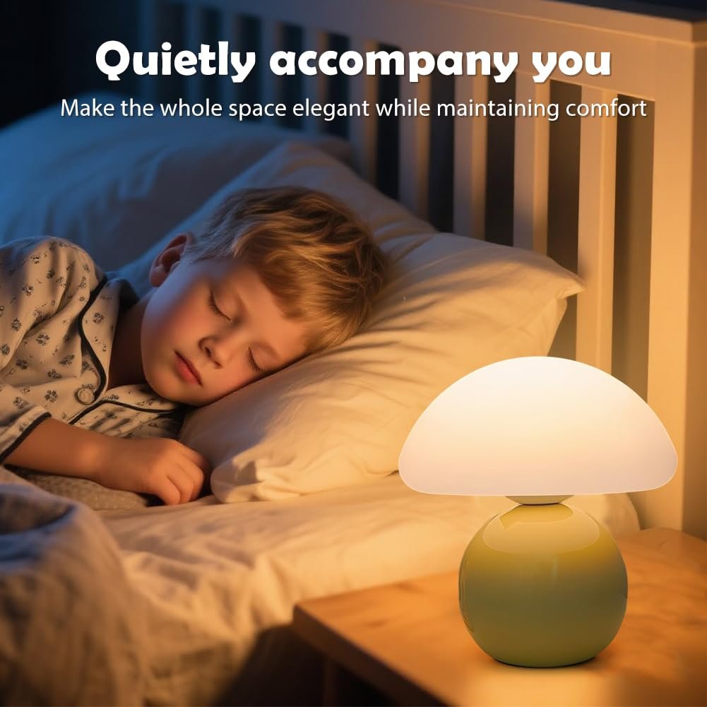 Настільна лампа Mushroom LED жовта керамічна з плафоном PE регульована яскравість, фото №4