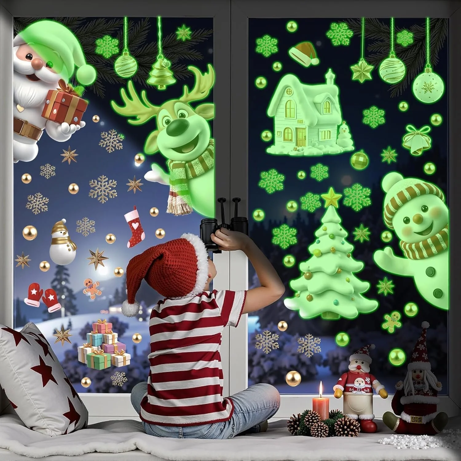 Наклейка на вікно KAIRNE Christmas Fluorescent Santa Snowman Christmas Tree 30 x 90 см, фото №3