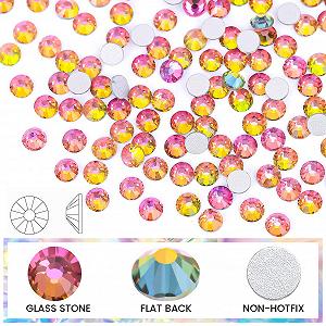 Стрази Novani Crystal Rhinestones, плоскі, 1440 шт., скляні, для одягу, взуття, рукоділля, макіяжу, та DIY прикрас SS12, райдужні synthetic.ua - Фото 1