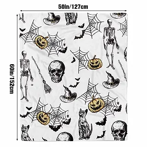 Одеяло KEPMOV Halloween, фланелевое, с принтом черепа, ведьмы, паутины, тыквы, 130 x 150 см synthetic.ua - Фото 1