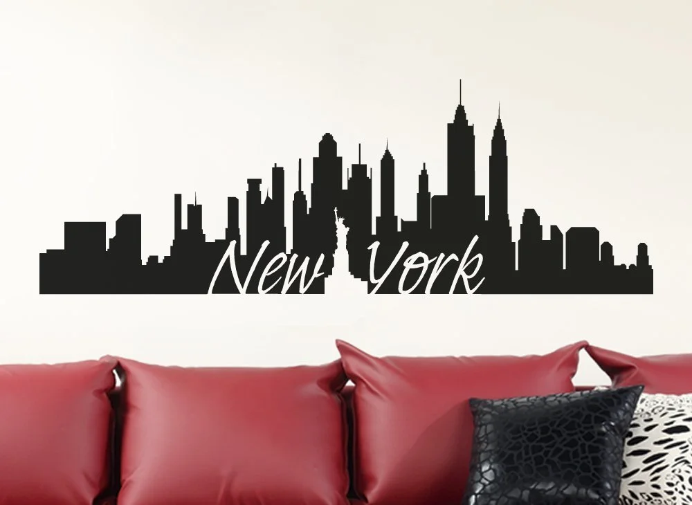 Наклейка на стіну Wandora New York Skyline W1366 100 x 35 см чорна, фото №2