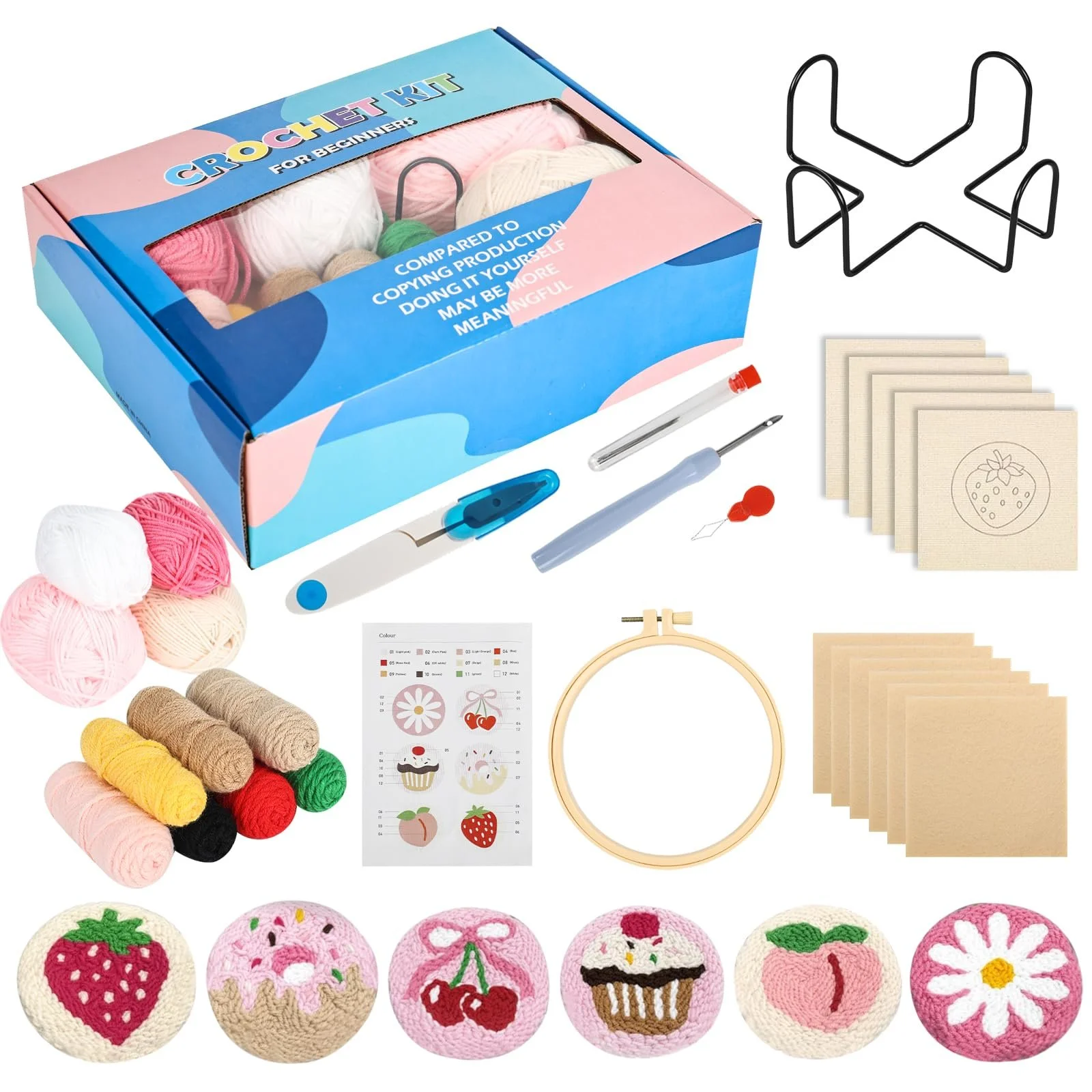 Набір для вишивання килимовою голкою YYTECH 6 Piece Punch Needle Coaster Set Sugar Flowers, фото №1