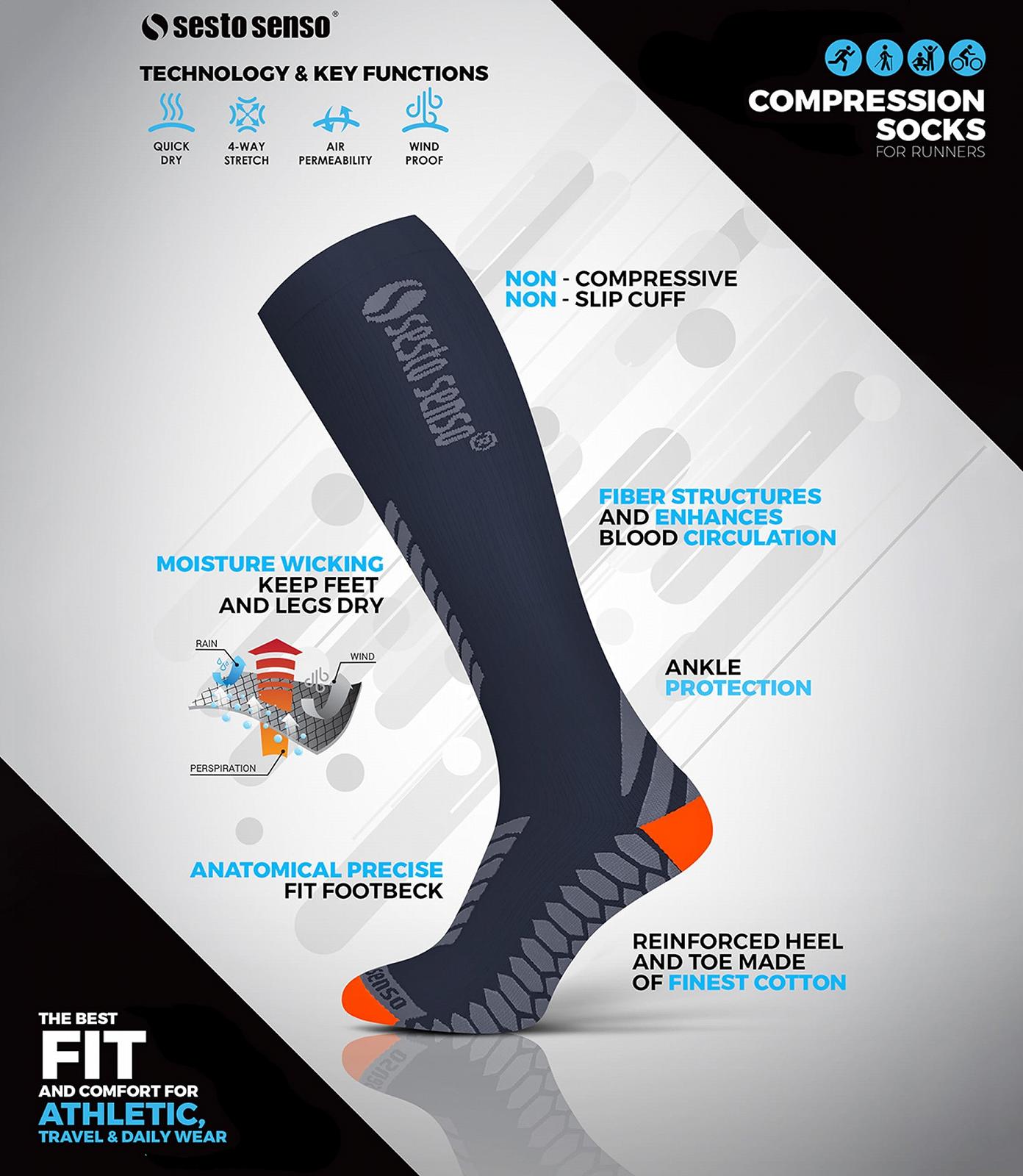 Компрессионные носки Sesto Senso 3 пары Спортивные Женские Мужские Унисекс Разноцветные Высокие Спортивные Носки Носки для бега, фото №3