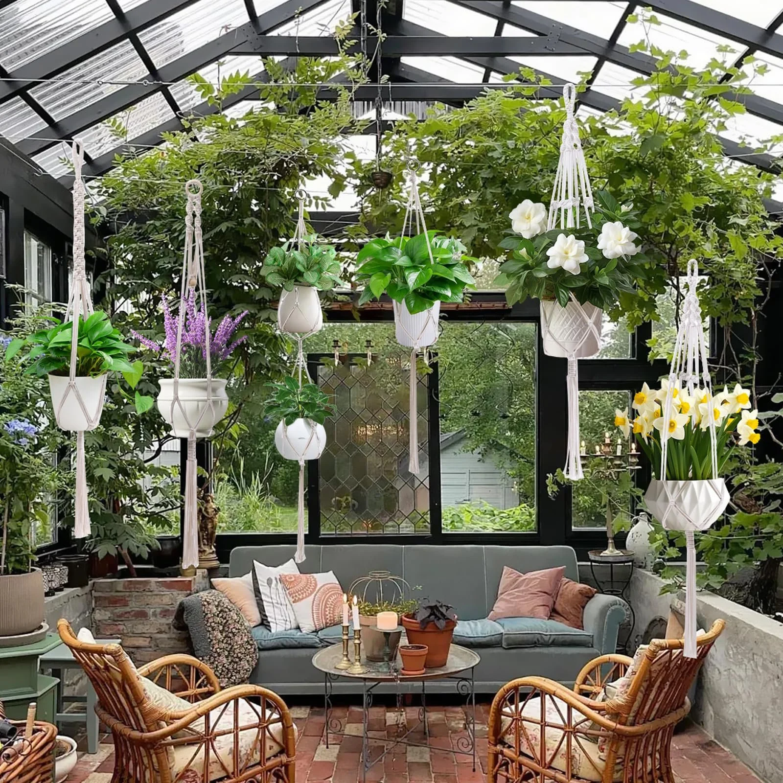 Підвісні кошики макраме Набір 6 шт з 6 гачками Бавовняна мотузка Бохо-стиль, фото №6 Підвісні кошики макраме Набір 6 шт з 6 гачками Бавовняна мотузка Бохо-стиль, фото №6