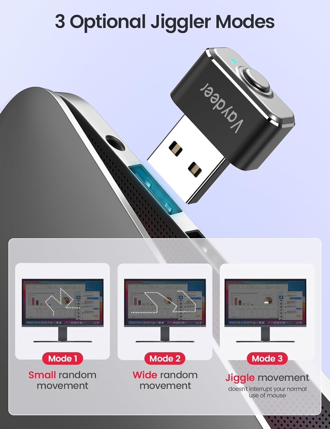 Вигглер шейкер симулятор для мыши Vaydeer Accurate USB Mouse Jiggler Black, фото №5