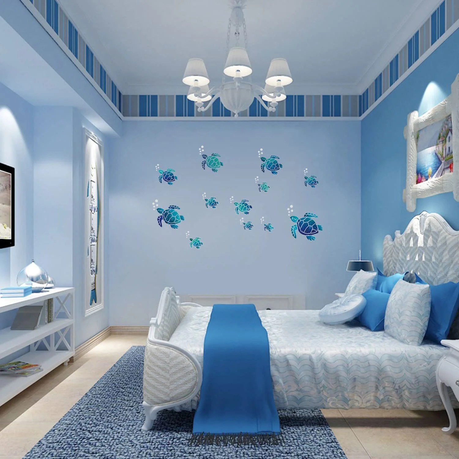 Наклейки на стіну 12 штук Морські черепахи Під водою Вінілові Водонепроникні Сині, фото №6
