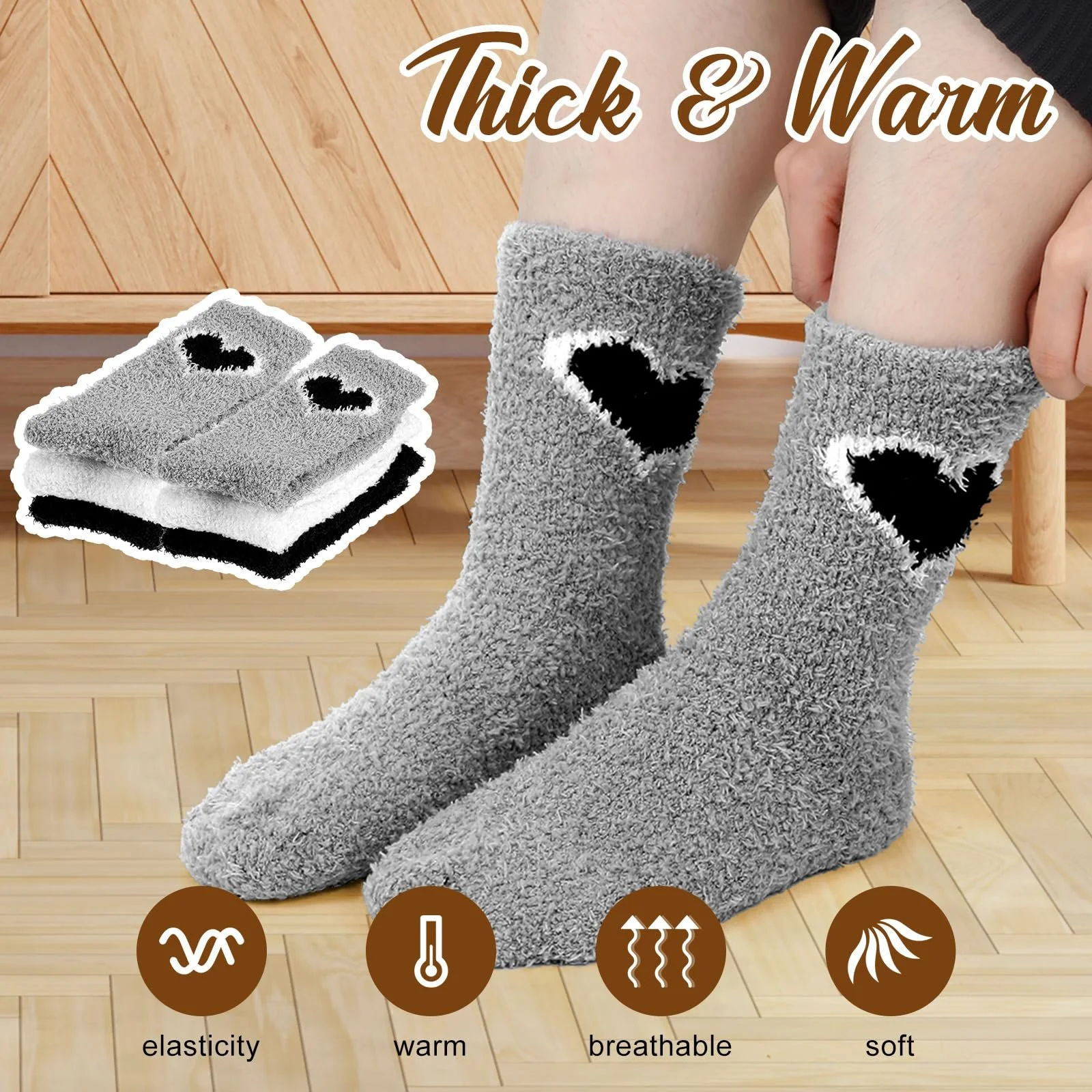 Шкарпетки Жіночі М'які Зимові Шкарпетки з Коралового Флісу з Малюнком Серця (3 пари), фото №4 Шкарпетки Жіночі М'які Зимові Шкарпетки з Коралового Флісу з Малюнком Серця (3 пари), фото №4