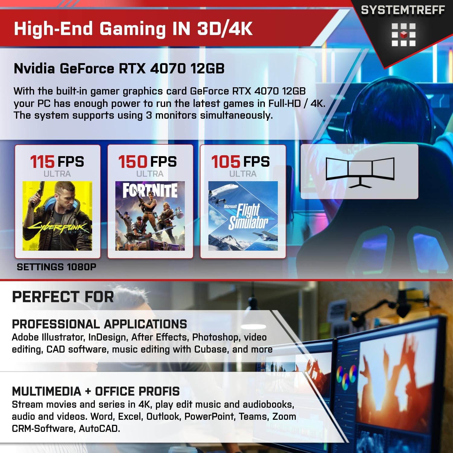 Комп'ютер SYSTEMTREFF High-End Gaming Intel Core i9-12900KF 16x5.2GHz Nvidia GeForce RTX 4070 12GB DX12 1TB M.2 NVMe 32GB DDR5 RAM WLAN для геймерів, фото №5