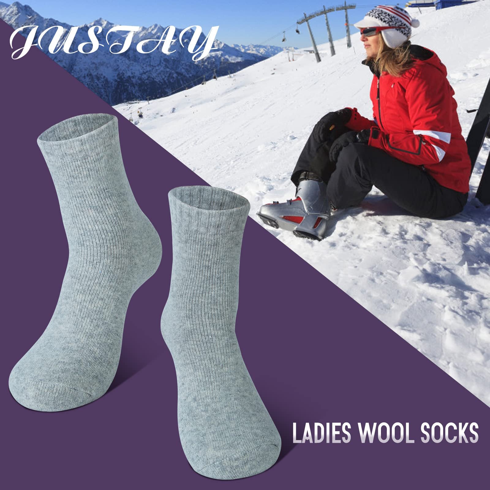 Носки Женские Justay Зимние Шерстяные 5 пар Термоноски Узорные Вязаные 35-41, фото №3