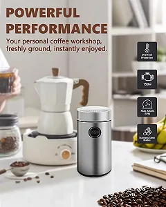 Електрична кавомолка, корпус з нержавіючої сталі, 150 Вт, 22000 об/хв, контейнер для зерен до 50 г, для кавових зерен, горіхів, спецій, 9.7 x 9.7 x 17.8 см synthetic.ua - Фото 1