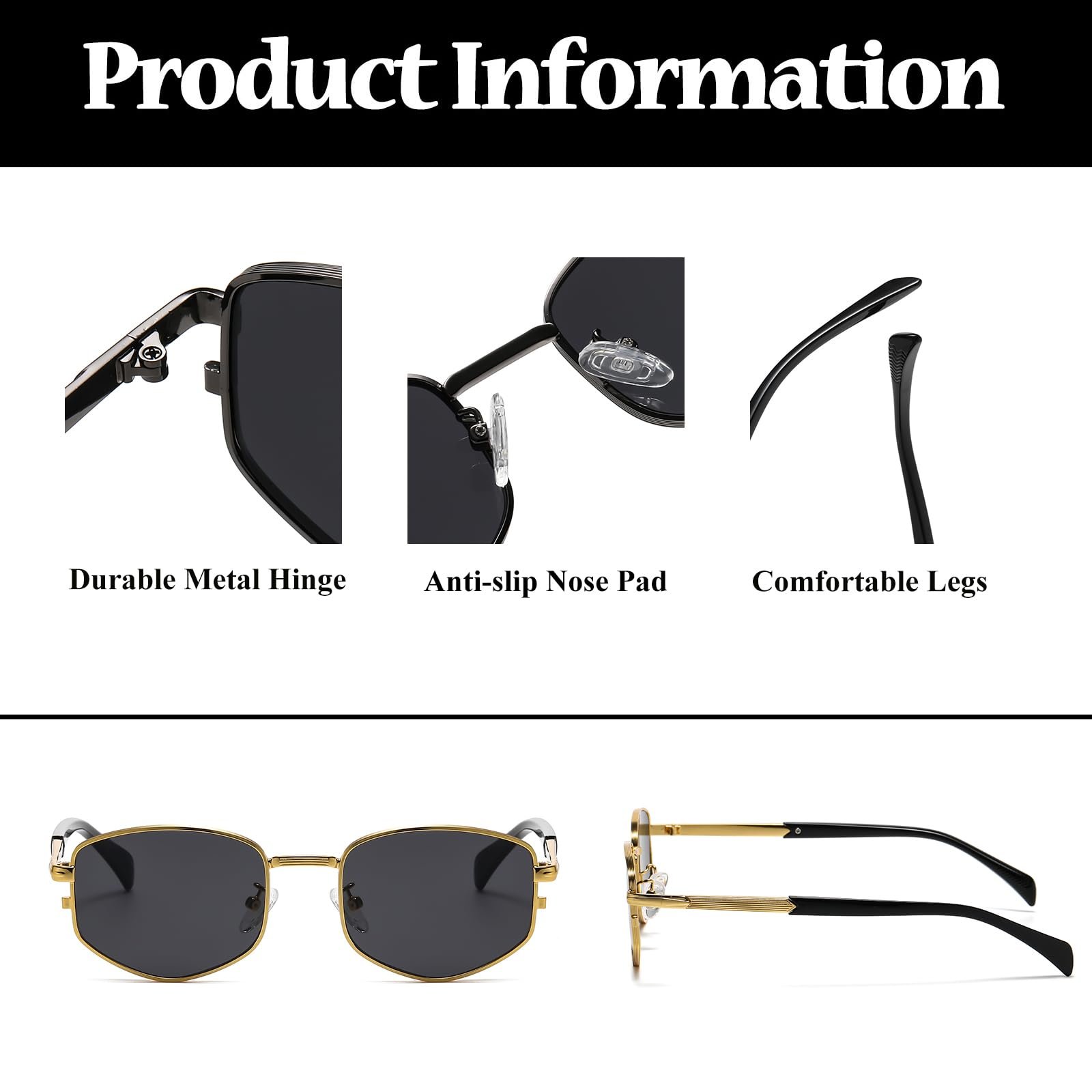 Солнцезащитные очки Многоугольник LJCZKA Ретро Золотой, фото №5