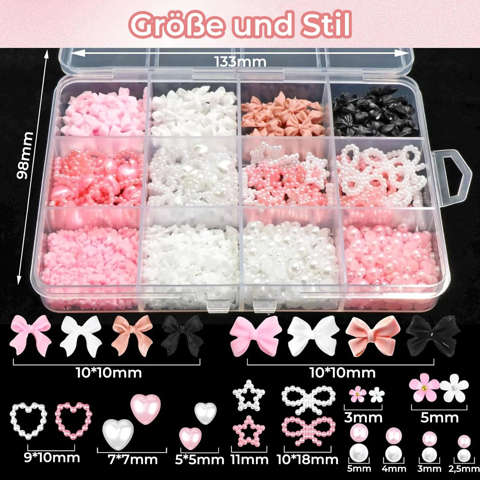 Набор украшений для ногтей 3D Flower Bows Resin Pink White, фото №2