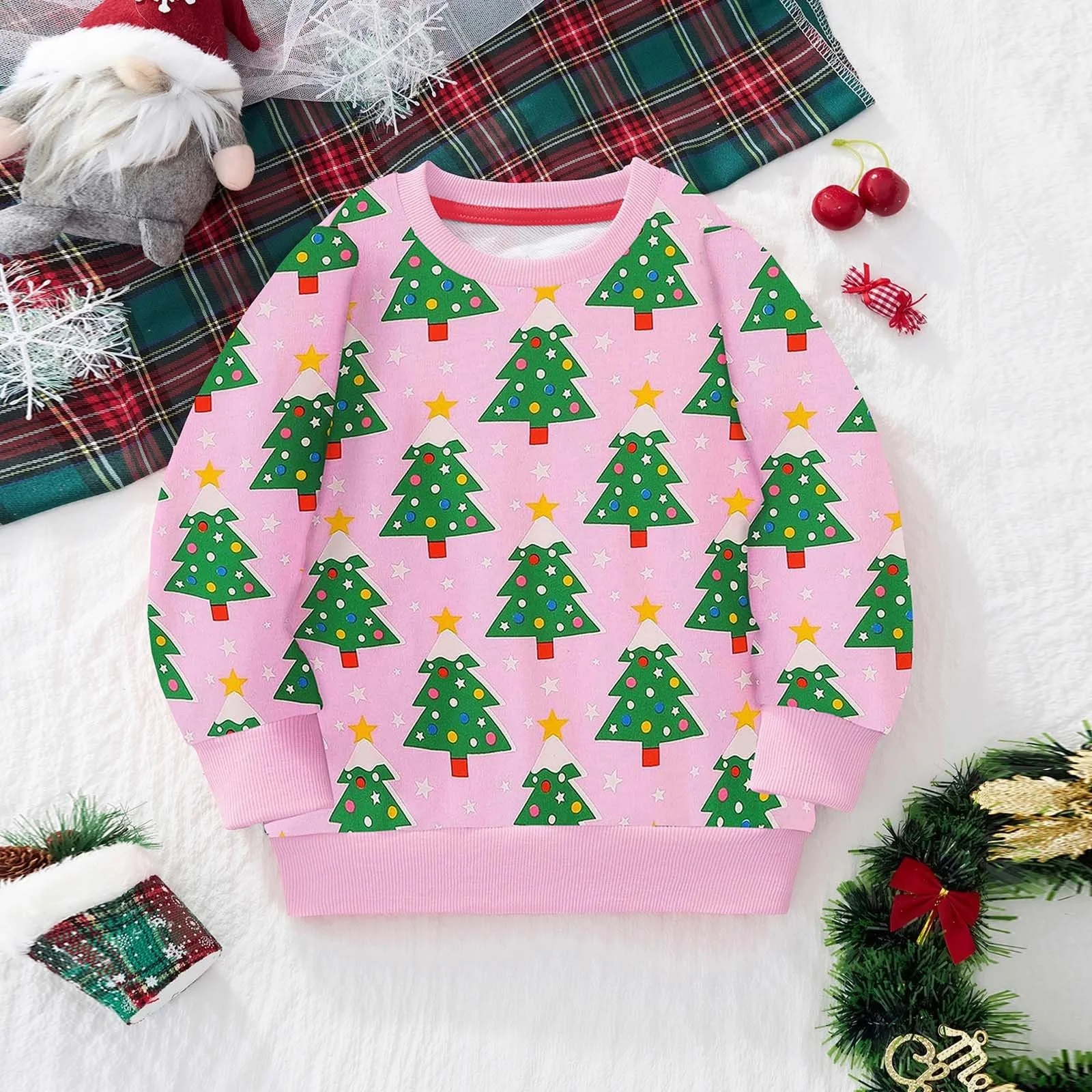 Джемпер Generisch для девочек, детский свитшот, повседневный рождественский джемпер для девочек, свитшот с длинными рукавами и принтом, повседневный джемпер с круглым вырезом для зимы, фото №3