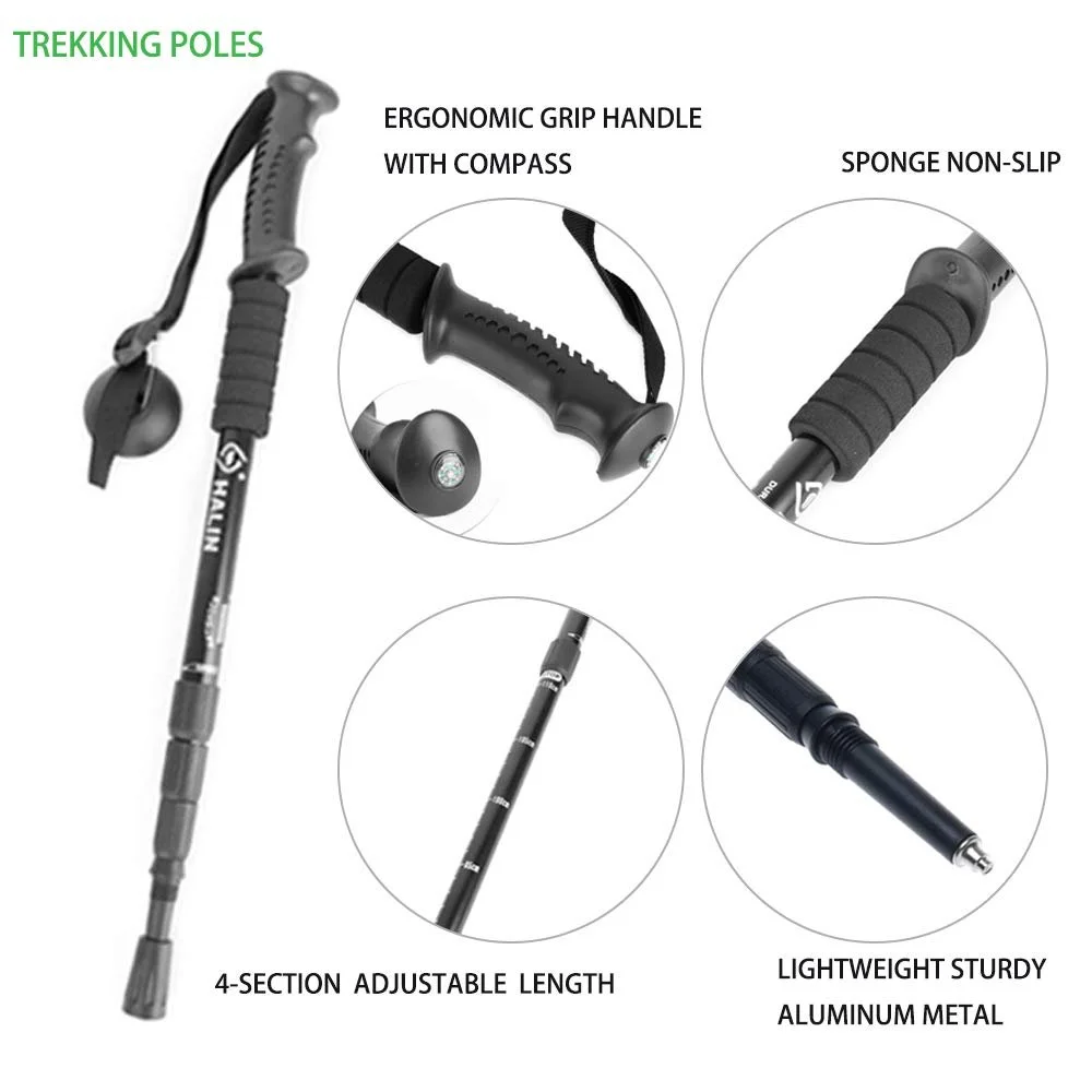 Набір для альпінізму YONII з 8 предметів: регульовані трекінгові палиці з компасом, дощовики-пончо, капелюх для захисту від сонця, фото №3