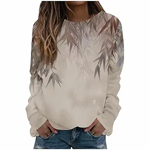 Пуловер Komiseup Однотонный Женский Свитшот Oversized С круглым вырезом, длинными рукавами, цветочным принтом, удлиненная рубашка, спортивная рубашка для девушек-подростков, свитшоты без капюшона 08 - Фото 1