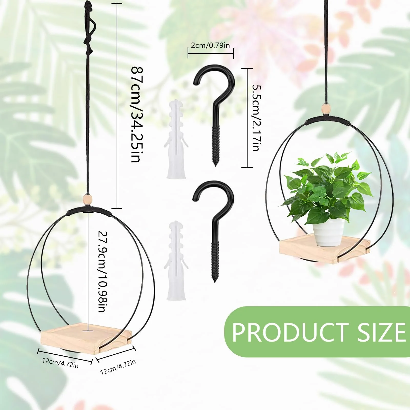 Підвісний кошик 2 шт з металевим кільцем та дерев'яною основою Сучасний стиль, фото №2