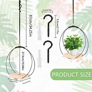 Подвесная корзина 2 шт с металлическим кольцом и деревянным основанием Современный стиль synthetic.ua - Фото 1