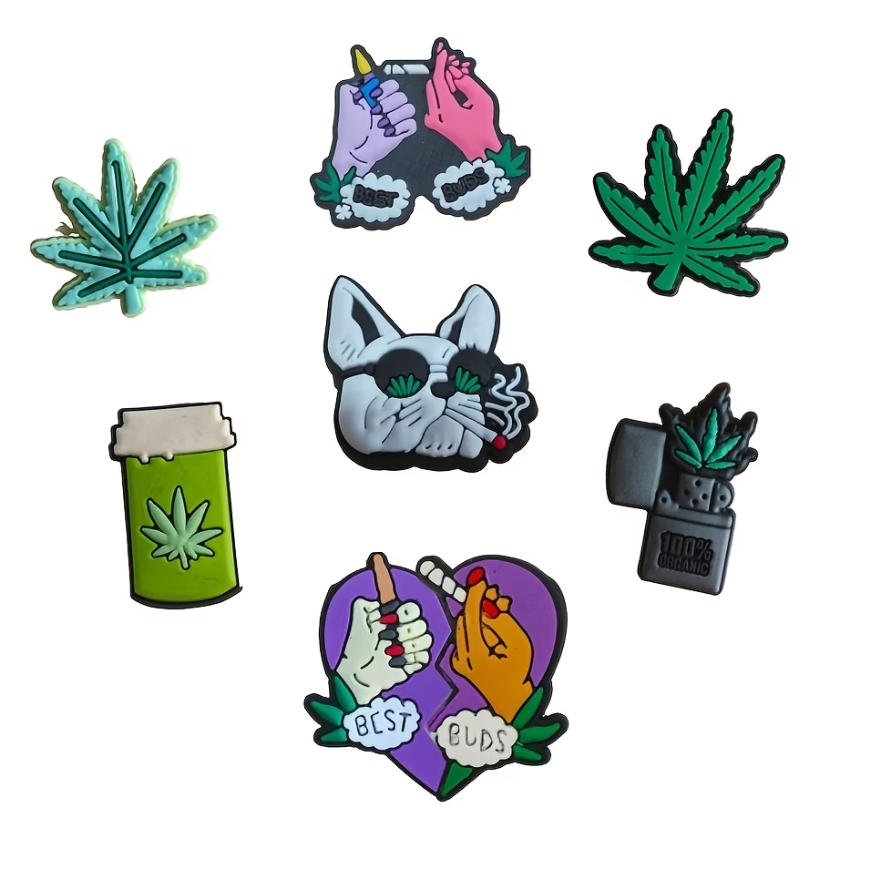 Джибітси Зелене листя Cannabis Jibbitz Регі прикраси для сабо та кроксів аксесуари крокс прикраса для взуття 13 шт, фото №5