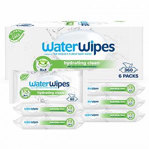 Влажные Салфетки WaterWipes Увлажняющие, 360 штук (6 упаковок), с 99% Воды и Экстрактом Алоэ Вера, для Лица и Тела - Фото 1