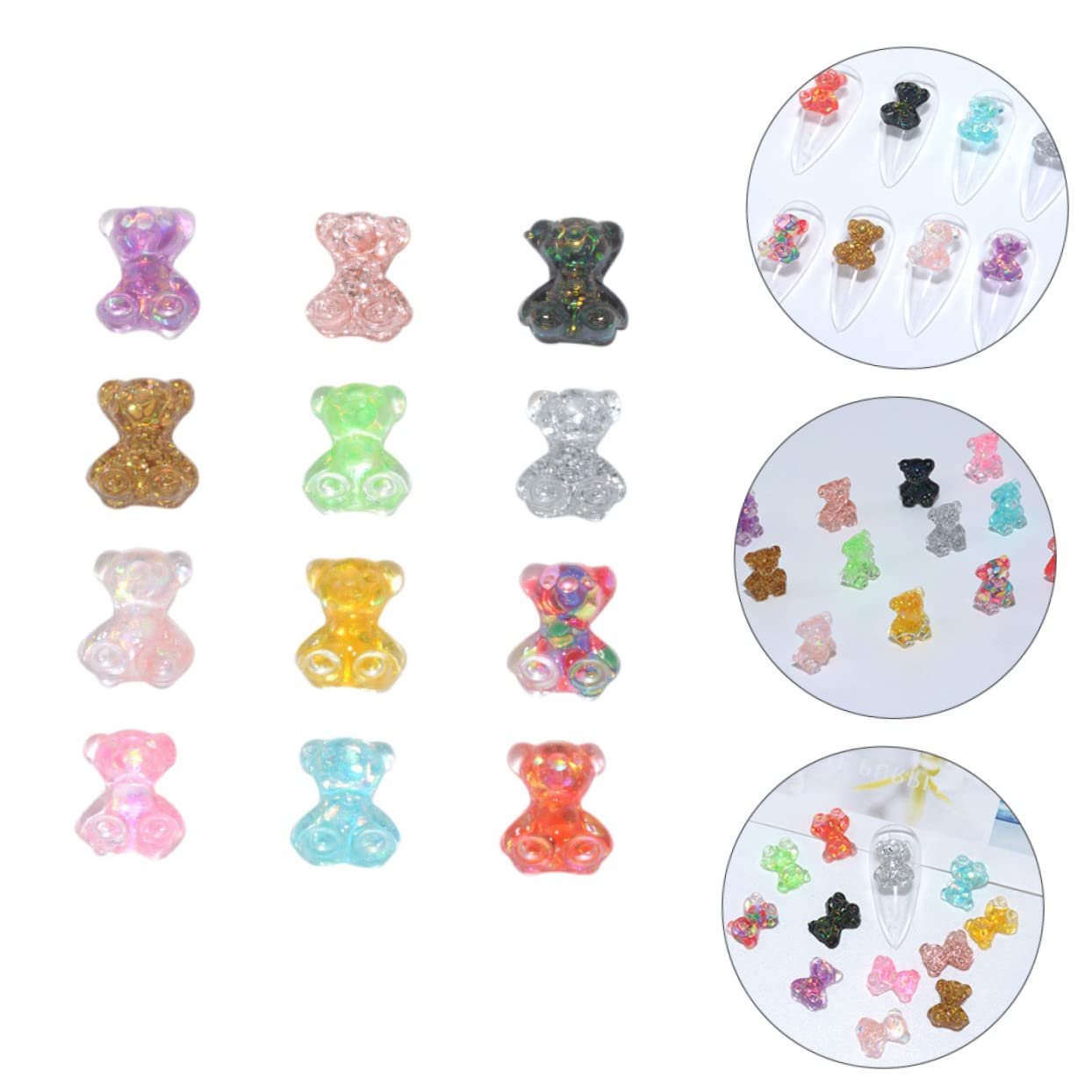 Украшения для ногтей MERRYHAPY 200 шт., 3D резиновые стразы для маникюра, наклейки для ногтей с мишками Гамми, смола, фото №6