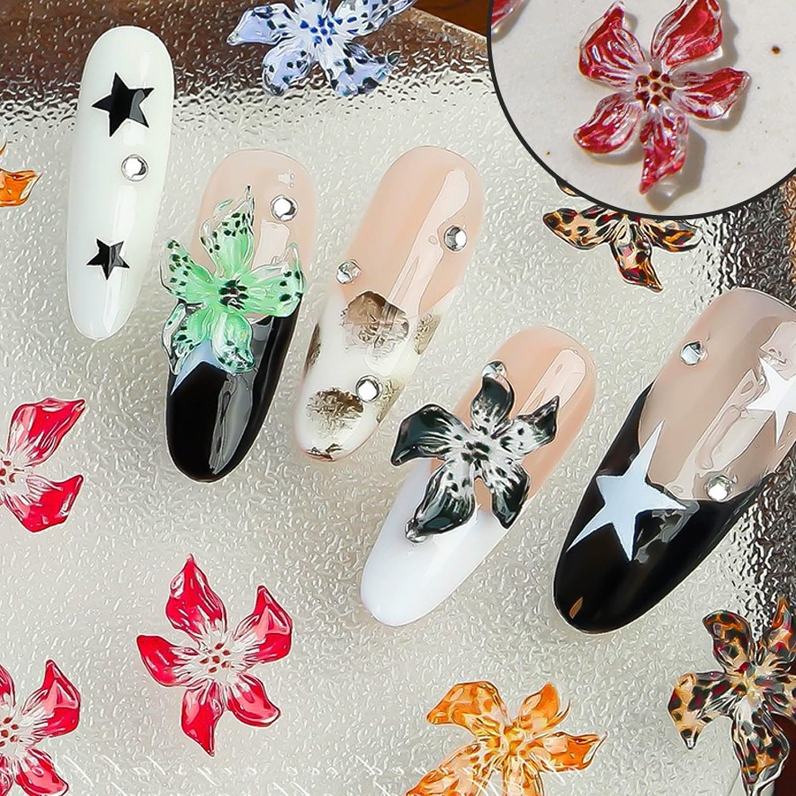 Украшения для ногтей Цветы, 3D Цветы для ногтей, Аксессуары для ногтей, Гавайские кристаллы, Летний маникюр, Украшения для ногтей, Мягкий клей, 80 шт, фото №6