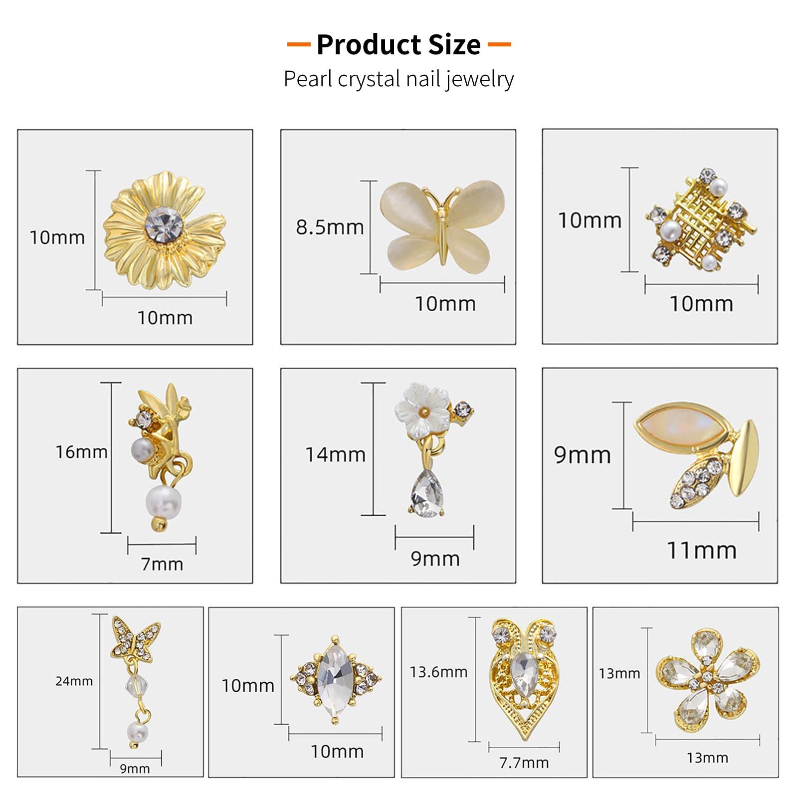 Стрази для нігтів Золото, 100 шт, сплав, мікс форм, фото №2