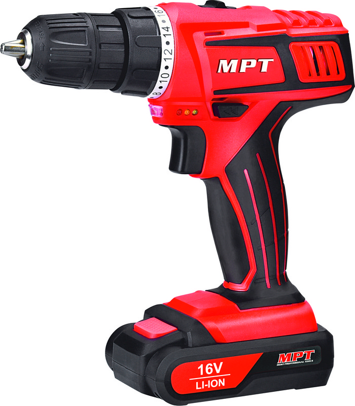 Дриль-шуруповерт акумуляторна MPT 16 В Li-ion 1.5 Аг 2 швидкості 0-400/1450 об/хв 10 мм АКБ кейс MCDT1626.B2, фото №1
