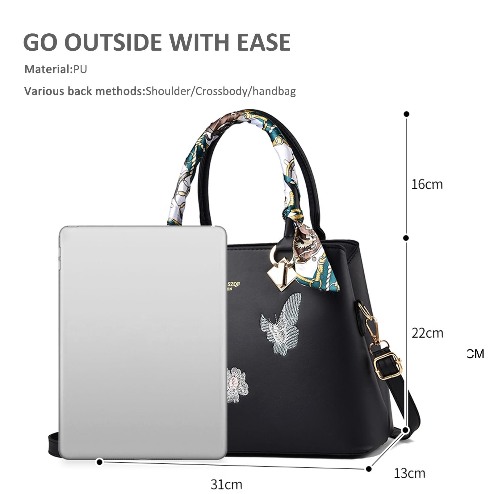 Сумка с верхней ручкой NICOLE & DORIS, с вышивкой, черная, фото №5 Сумка с верхней ручкой NICOLE & DORIS, с вышивкой, черная, фото №5