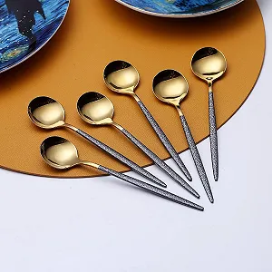 Ложки для кави Berglander Goldmund Чорна ручка з молотковим візерунком Набір з 6 штук з нержавіючої сталі synthetic.ua - Фото 1