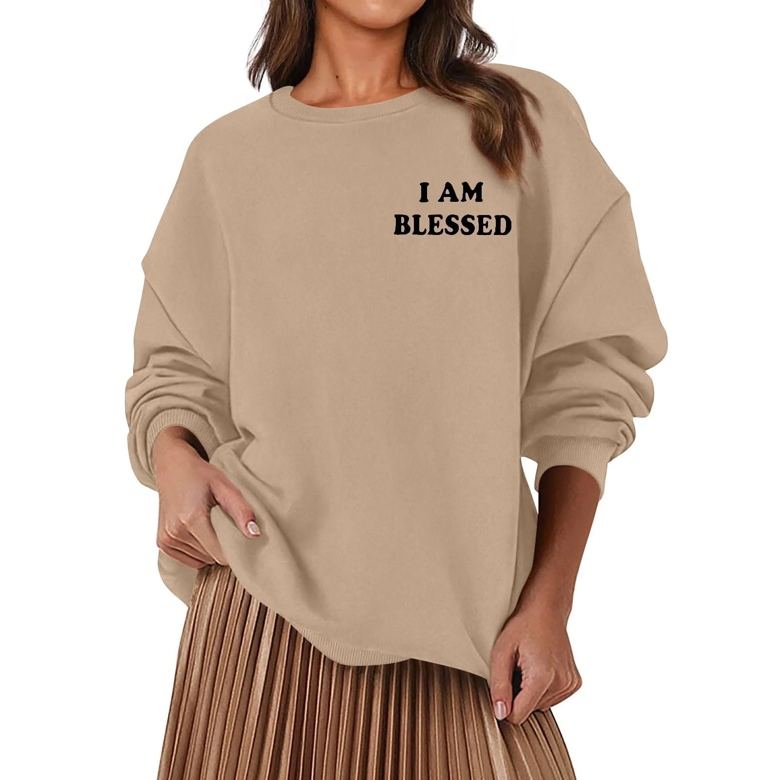 Женский свитшот с принтом букв "I Am", повседневный, с круглым вырезом, с длинными рукавами, графический пуловер, фото №1