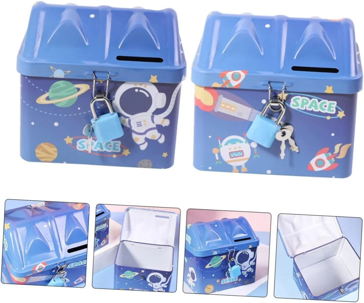 Скарбничка металева Будиночок із замком Space Blue Синій, фото №3