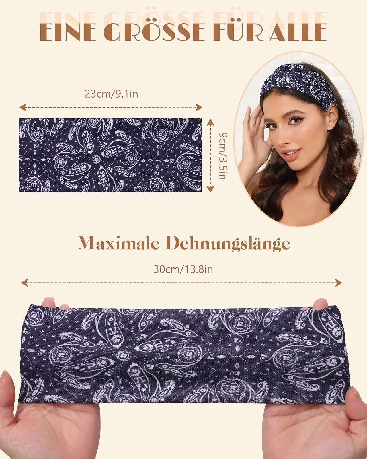 Пов'язка на голову Бавовняна еластична Kajeer Набір з 5 штук, фото №3