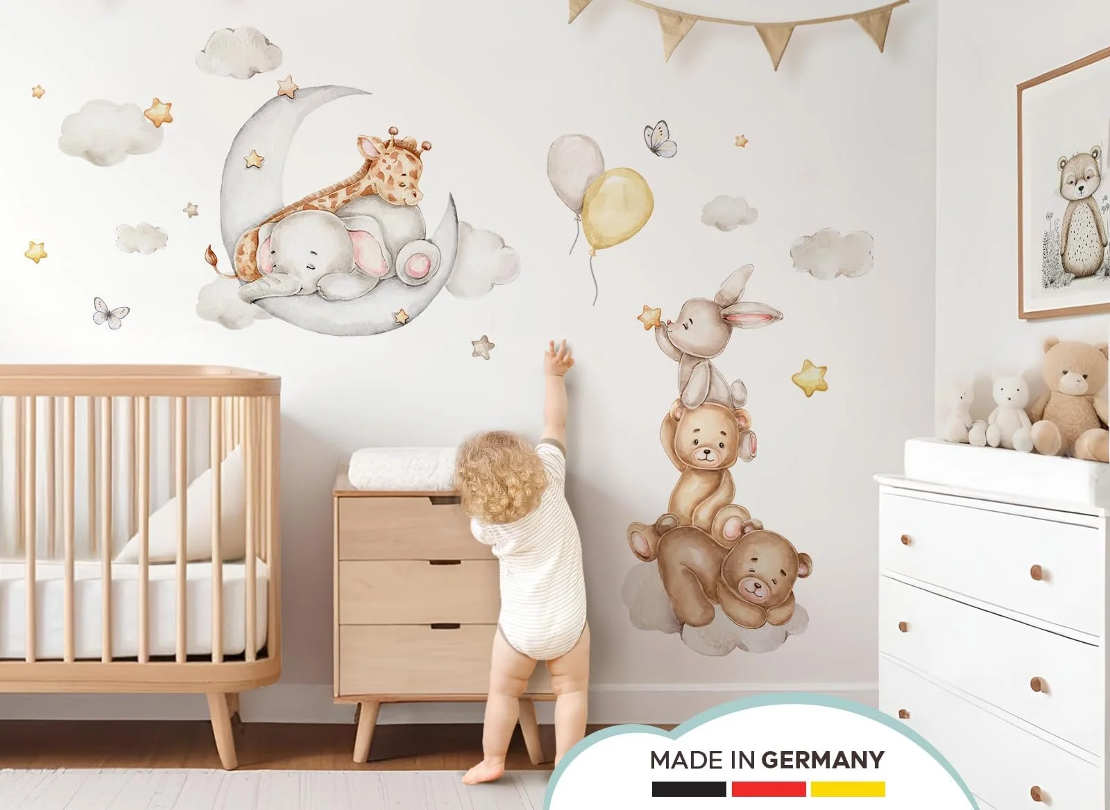 Наклейка на стену Little Deco DL5118-03 Moon Animals Elephant Rabbit Boho, фото №2