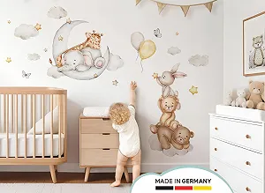 Наклейка на стіну Little Deco DL5118-03 Moon Animals Elephant Rabbit Boho synthetic.ua - Фото 1