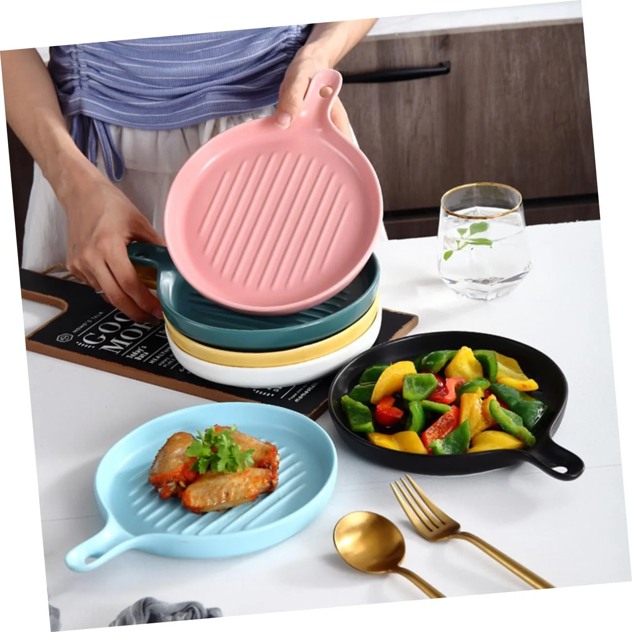 Тарелка для запекания Mobestech Ceramic круглая с ручкой Light Blue, фото №5