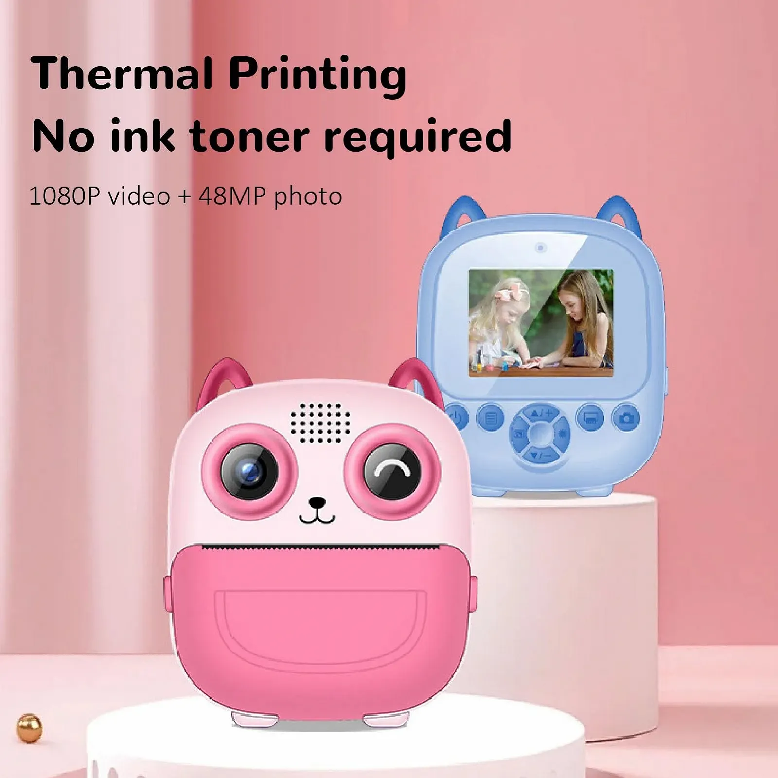 Детский фотоаппарат мгновенной печати 48MP 1080P 2.4" Pink, фото №2